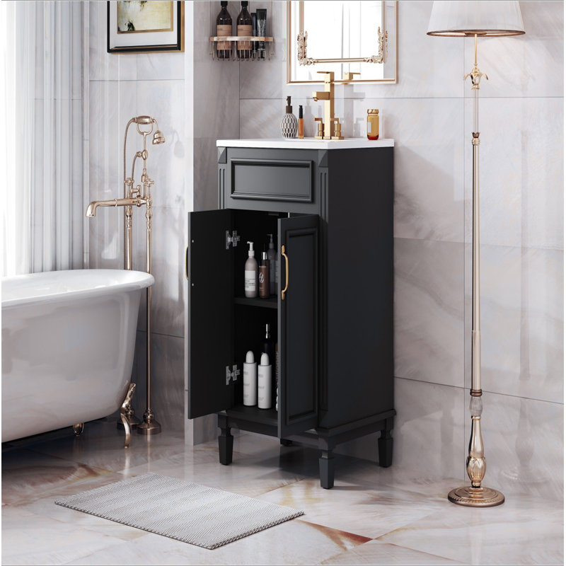 Meuble-lavabo de salle de bain 24 po avec lavabo supérieur, armoire de rangement moderne avec 2 portes à fermeture douce et tablette réglable, structure en bois massif