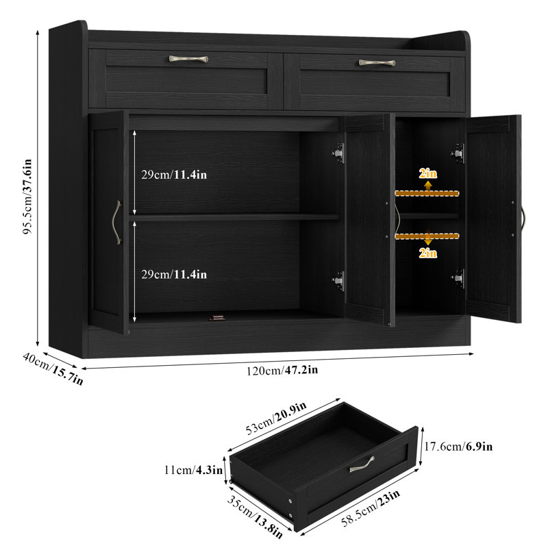 Buffet moderne de 47,2 po avec tablette ajustable Breege, armoire de rangement en bois pour la cuisine, la salle à manger, le salon, gris délavé