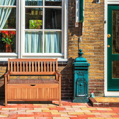 33 Gallon Wooden Storage Bench with Liner for Patio Garden Porch by CasaCore