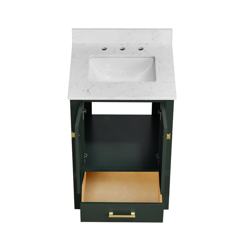 24-inch Bathroom Vanity With Engineered Stone Top, Green