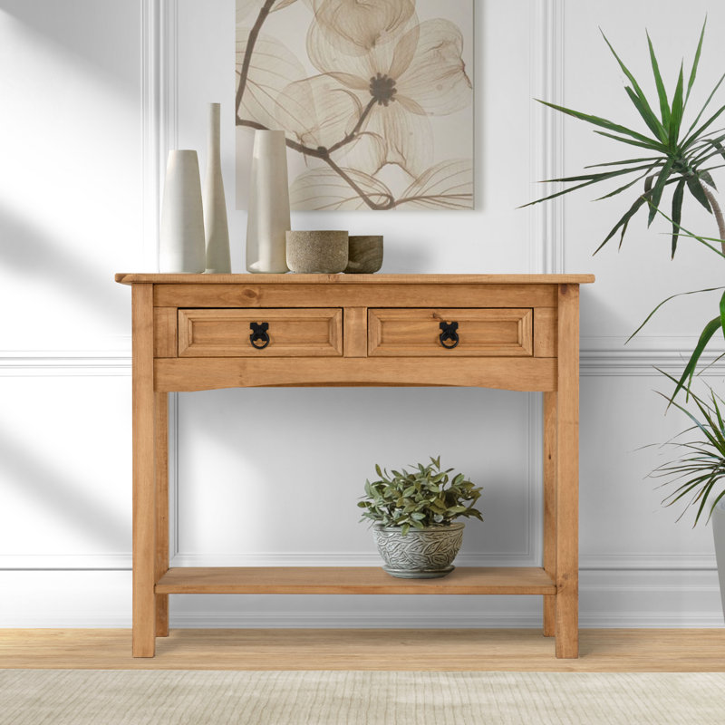 Farmhouse 32.70'' Solid Wood Console Table, 2 Drawers 1 Shelf
