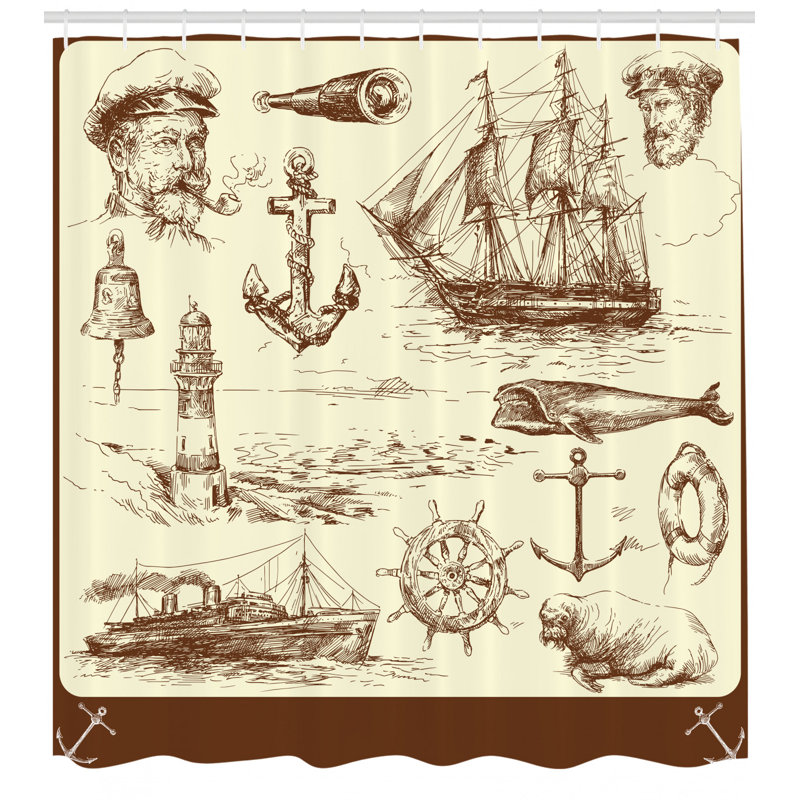 Ensemble de rideau de douche et crochets Marine, H 70 po x l 69 po, Brun