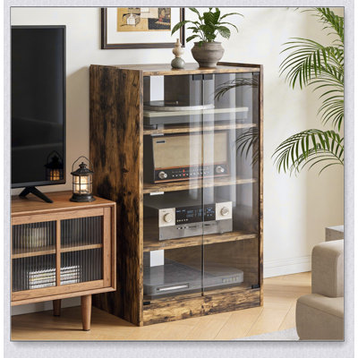 Spacious Audio Rack Cabinet with Cable Management, Perfect for Organizing Media and Electronics in Any Living Space.