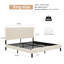 Structure de lit très grand avec une tête de lit bandée beige - plateforme stable, sans grincement, esthétique de chambre à coucher moderne avec structure en métal, style simple et élégant, confort, sommeil tranquille, assemblage transparent