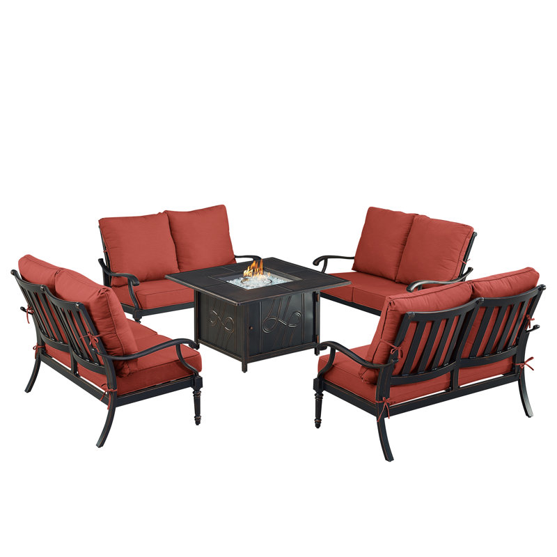 Paisha Outdoor 5 - Piece Conversation Set, Red