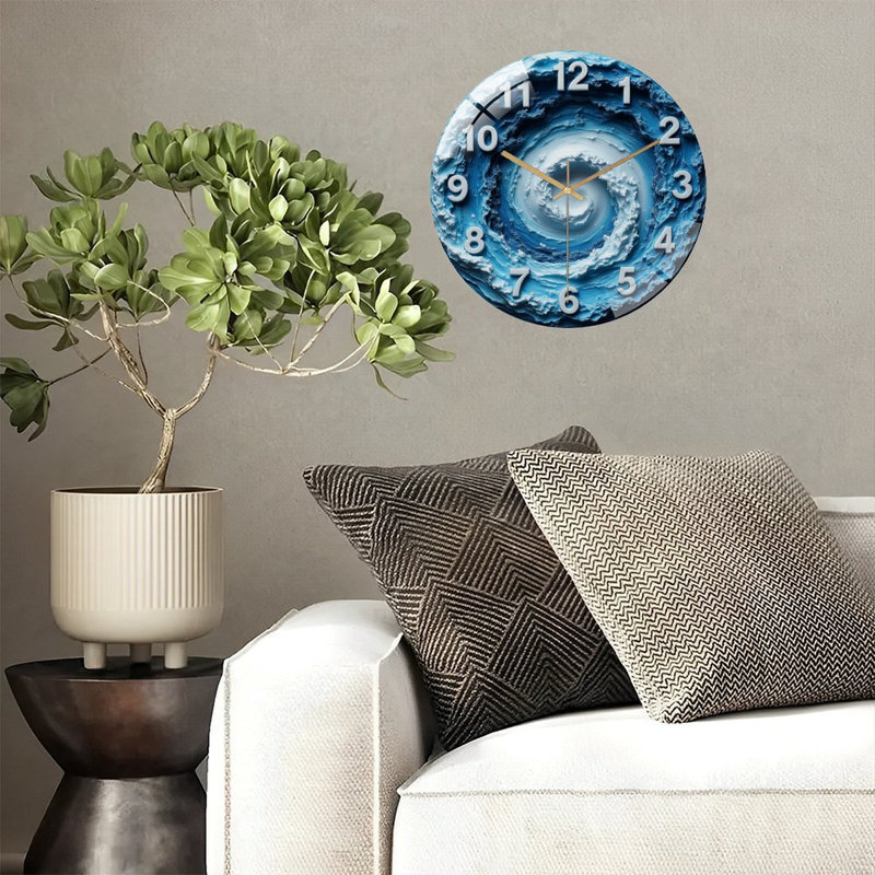 Horloge murale à motif tourbillon avec vagues bleues - art moderne 12 po