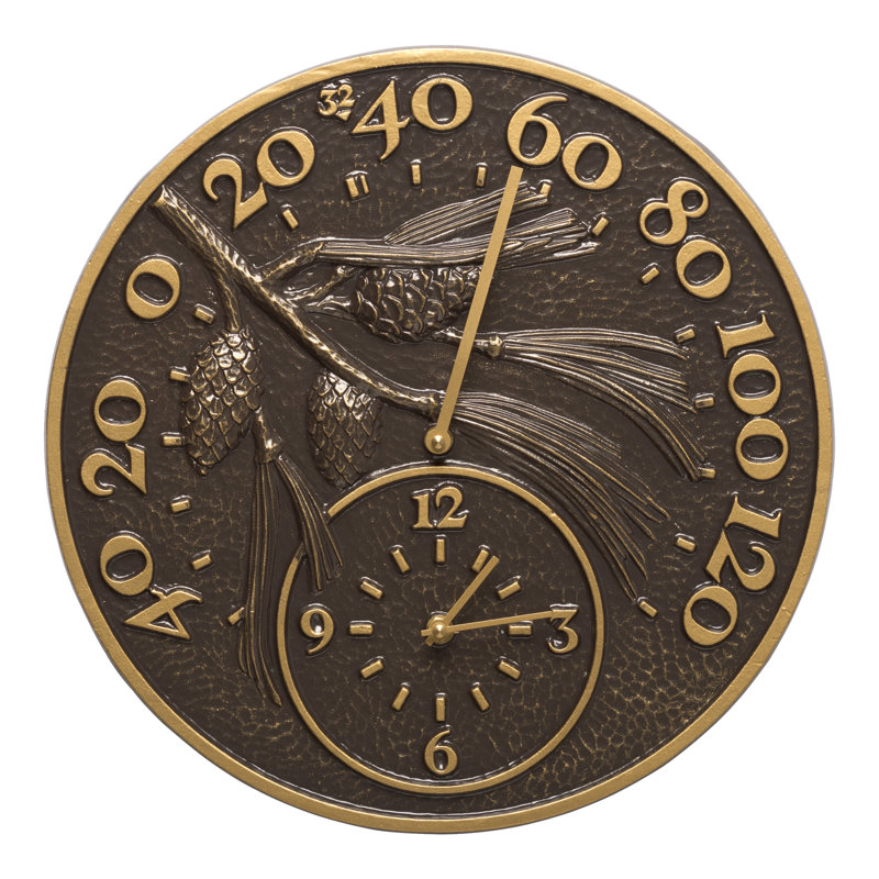 Pinecone Thermometer Clock, French Bronze