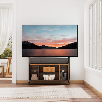 Charrisse Sturdy Rolling TV Stand with Wheels for 50-85 Inch TVs with Open Shelves TV Console