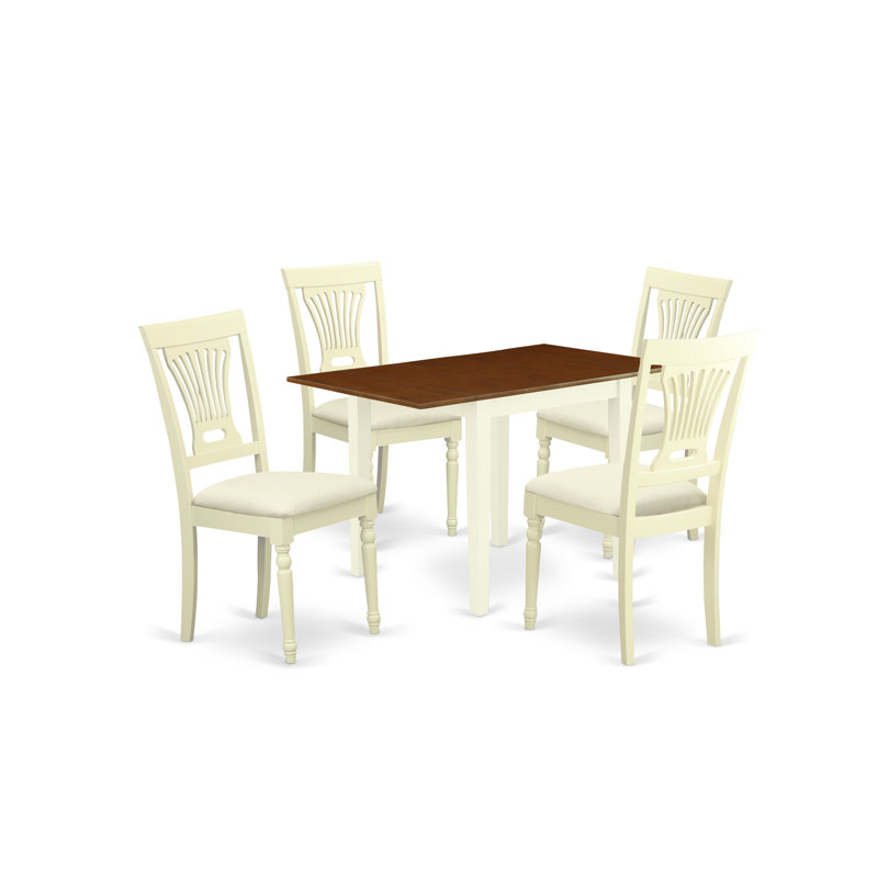 L'ensemble de salle à manger 5 pièces comprend une table de salle à manger rectangulaire avec Dropleaf et 4 chaises en tissu de lin, babeurre et cerise