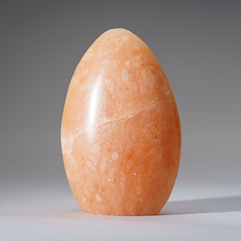 Véritable forme libre en sélénite orange polie du Maroc (2,2 lb), Peach/White