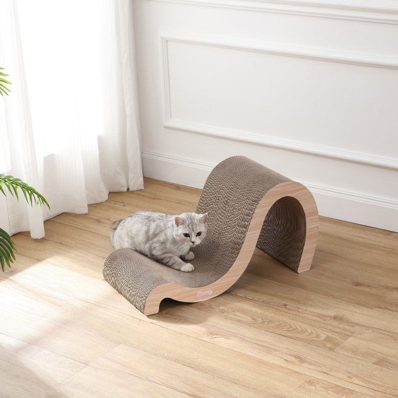 Grattoir pour chat à onde double en carton 27 po Kona, Finition de bois de chêne