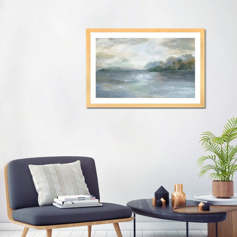 " Blue Ethereal " by Nan, Natural Wood Framed, 24" H x 32" W x 1" D