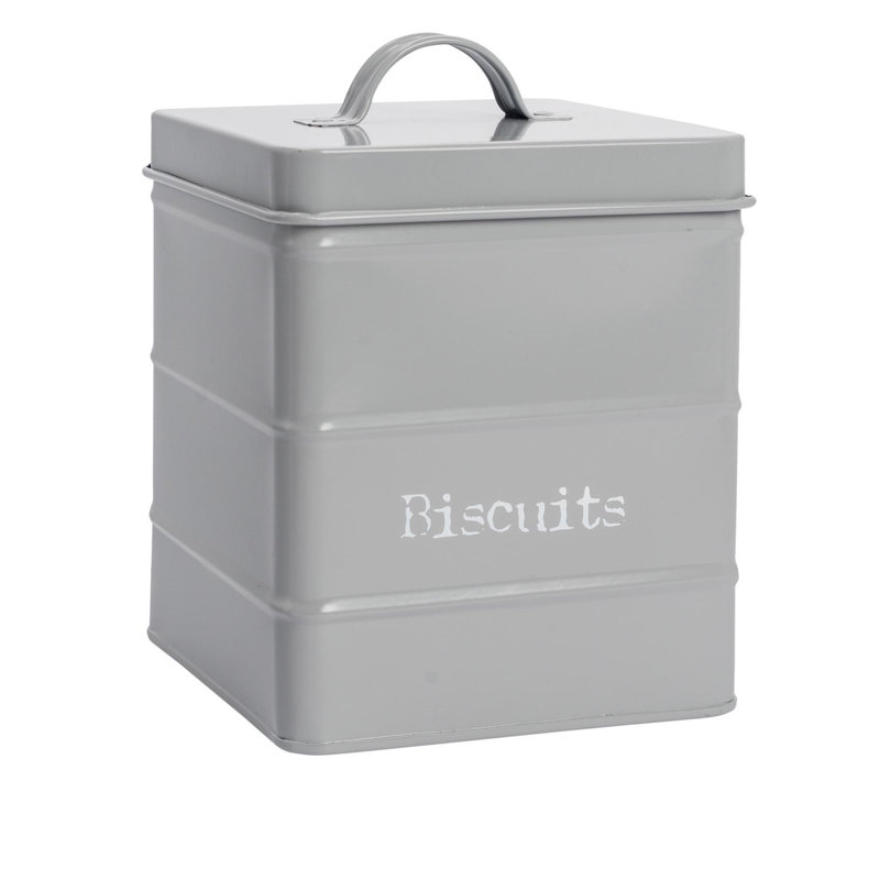 Harbour Housewares - Vintage Metal Kitchen Biscuit Tin, 19cm H x 14cm W x 14cm D, Grey