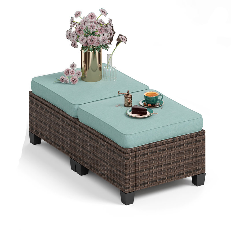 Upholstered Outdoor Ottoman, Blue