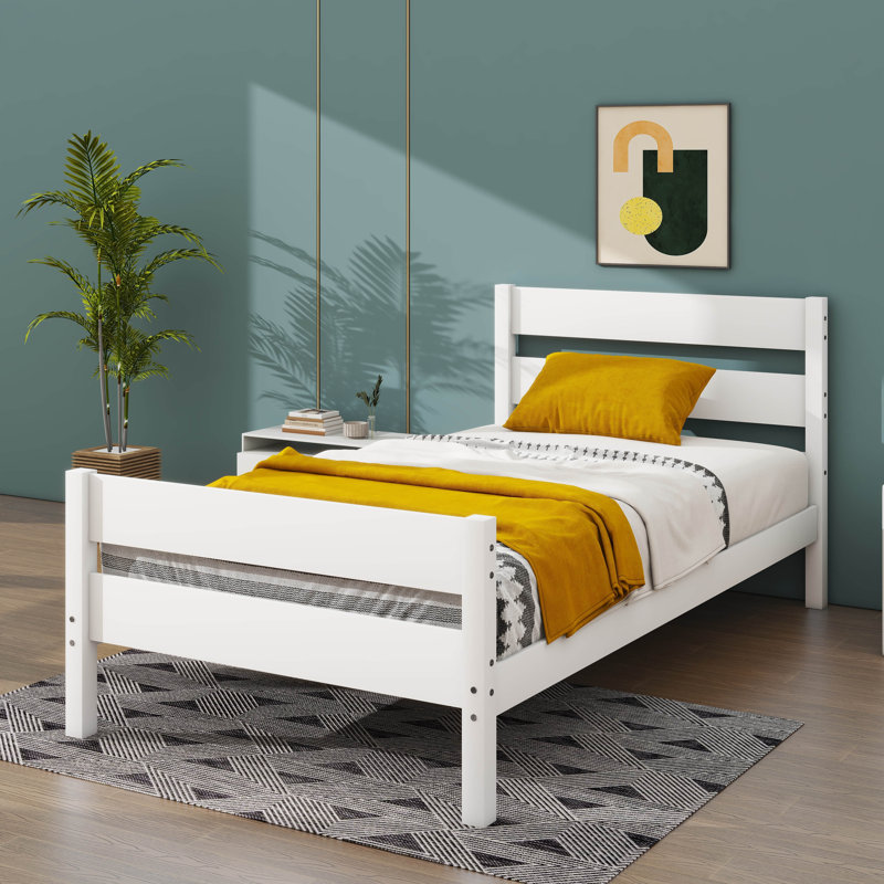 Twin Bed Frame Complete With Headboard And Footboard, White