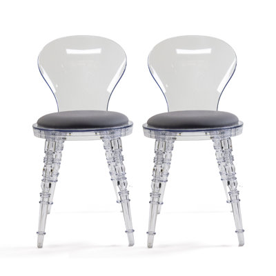 Fanned Back Acrylic Chairs With Leatherette Padded Seats - Set Of 2