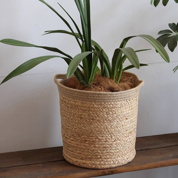 Natural Cylinder Storage and Planter Basket, 7.8" H x 10.2" W x 10.2" D
