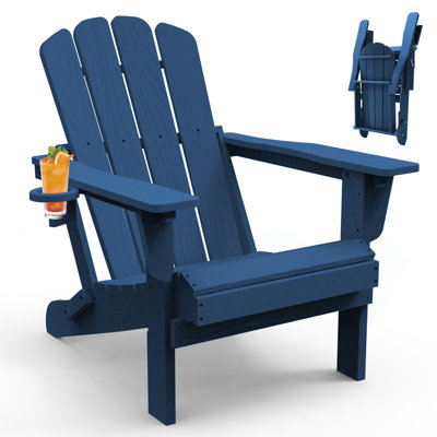 Fauteuil de patio extérieur en PEHD pliable toutes saisons avec porte-gobelet Adirondack