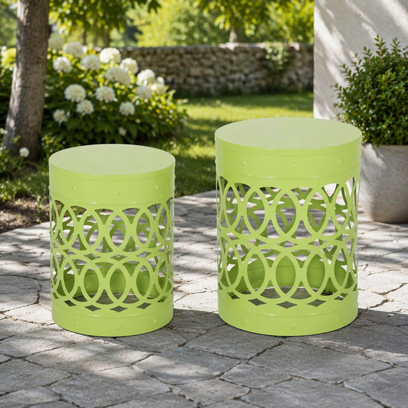 Table de bout en fer thermolaqué d'extérieur, ensemble de 2, Green