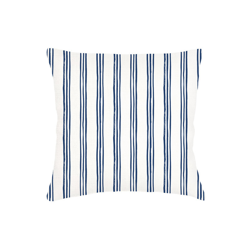 Navy Blue Ocean Drift Stripe Linen Pillow 18x18 with Down Alternative Insert, Navy Blue, Square 18", Polyester