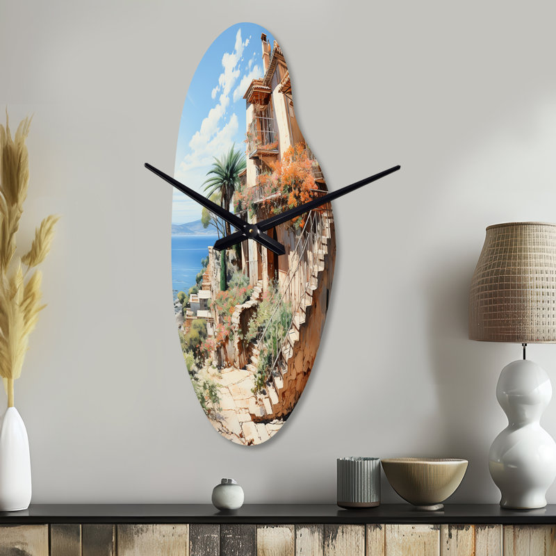 Benalcazar Espagne Méditerranée sérénité à Mallorcain - horloge murale asymétrique en métal, beige, Moyenne
