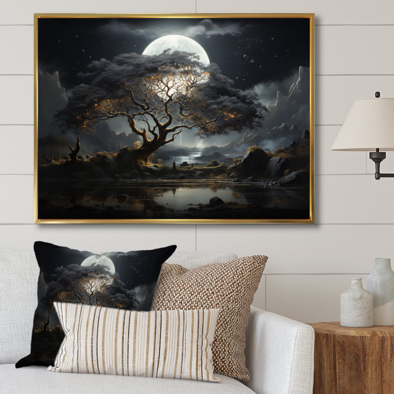 «Grey Tree Essence of Light - Trees», art mural, H 12 po x l 20 po x P 1 po, Cadre flottant doré