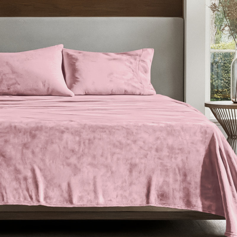 Microplush Sheet Set, Queen Sheet Set + 1 Fitted Sheet + 2 Pillowcases, Light Pink