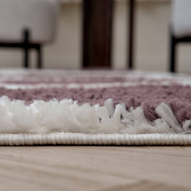 Moodi Modern Shaggy Area Rug Abstract Pebble Design, Runner 80 x 300 cm, Off-White/Purple