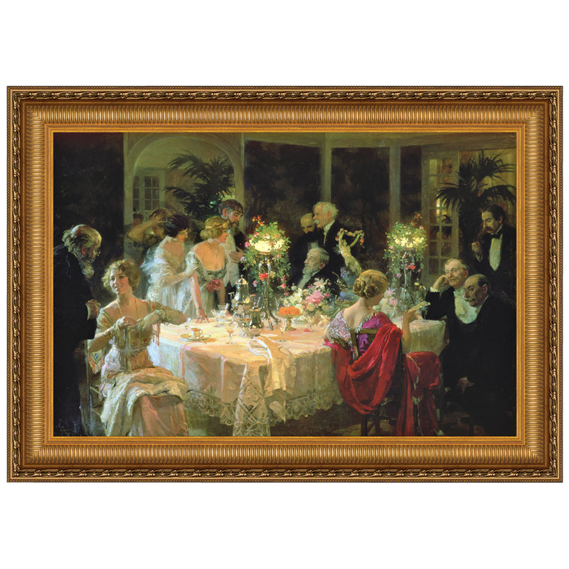 "The End of Dinner, 1913" by Jules Alexandre Grün Hand-Embellished Framed Canvas Oil Painting Print with Mounting Hardware 