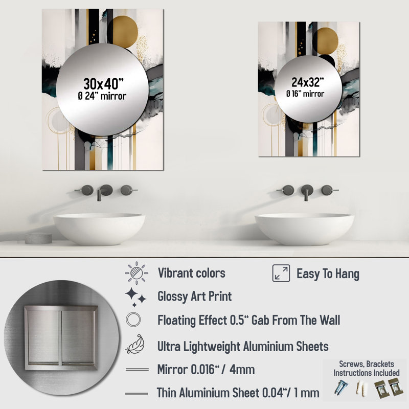 «Maber Abstract Transitional Modern Shapes III - Abstract Shapes Unique Wall Mirror», 40 po x 30 po