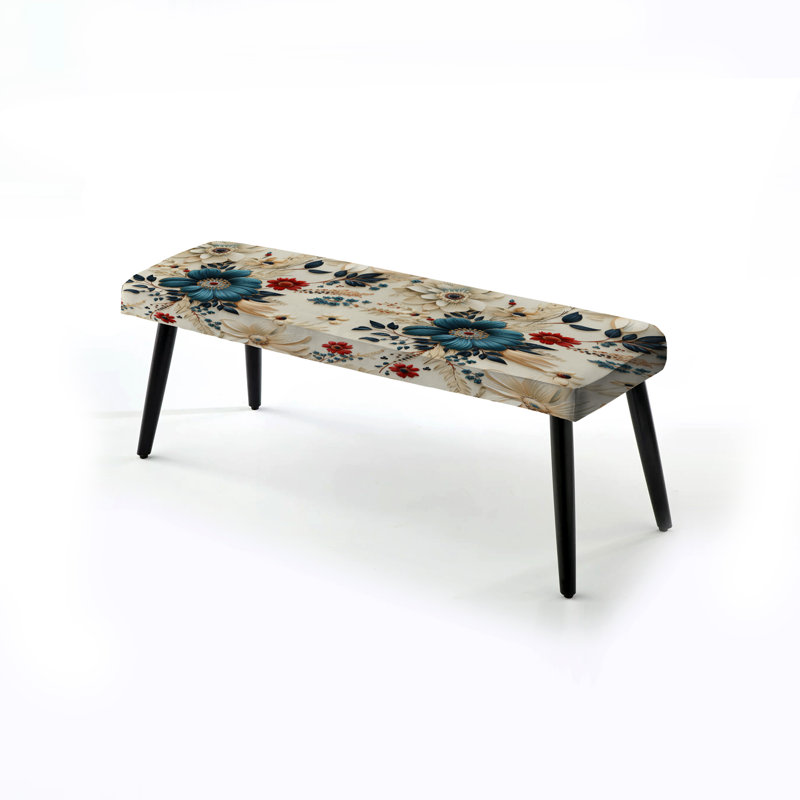Banc rembourré floral noir Truong, Motif bohème Gerbera