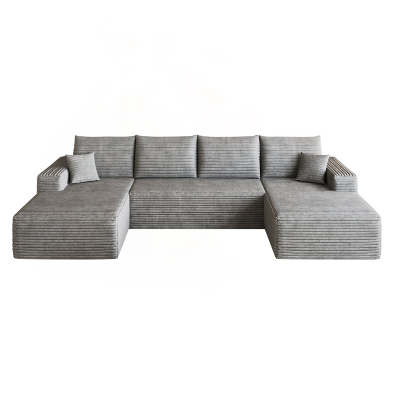 Canapé modulaire en forme de U avec velours côtelé moelleux et sans assemblage, Velours côtelé gris, Gris