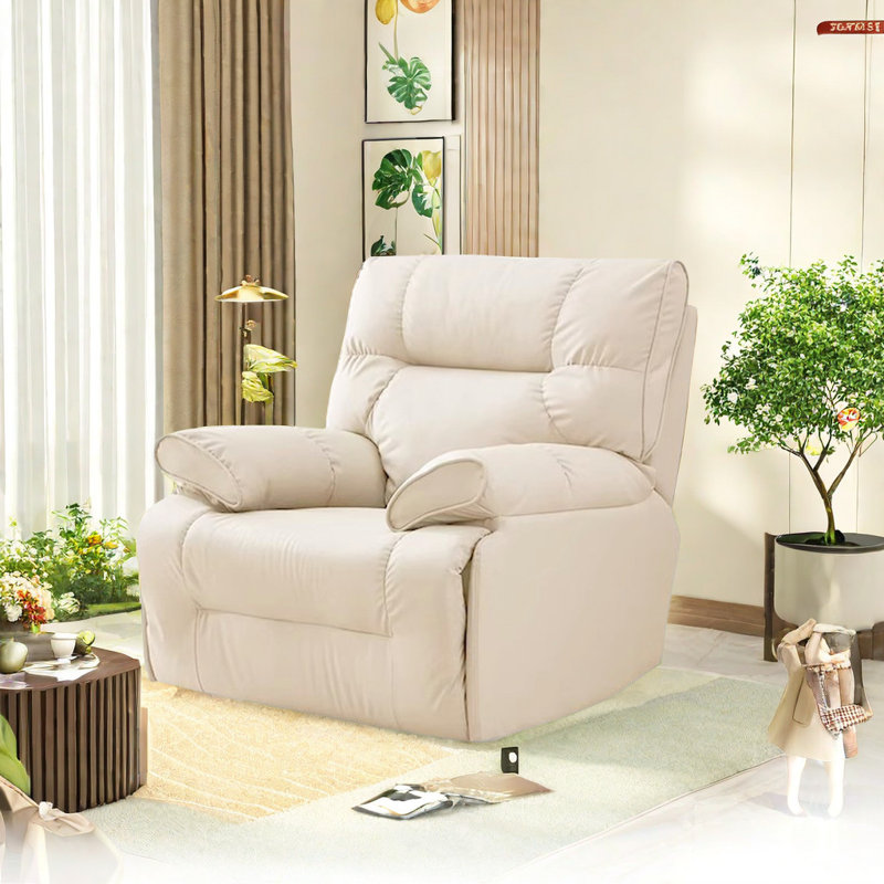 Tasnima Faux Leather Swivel Recliner, Cream