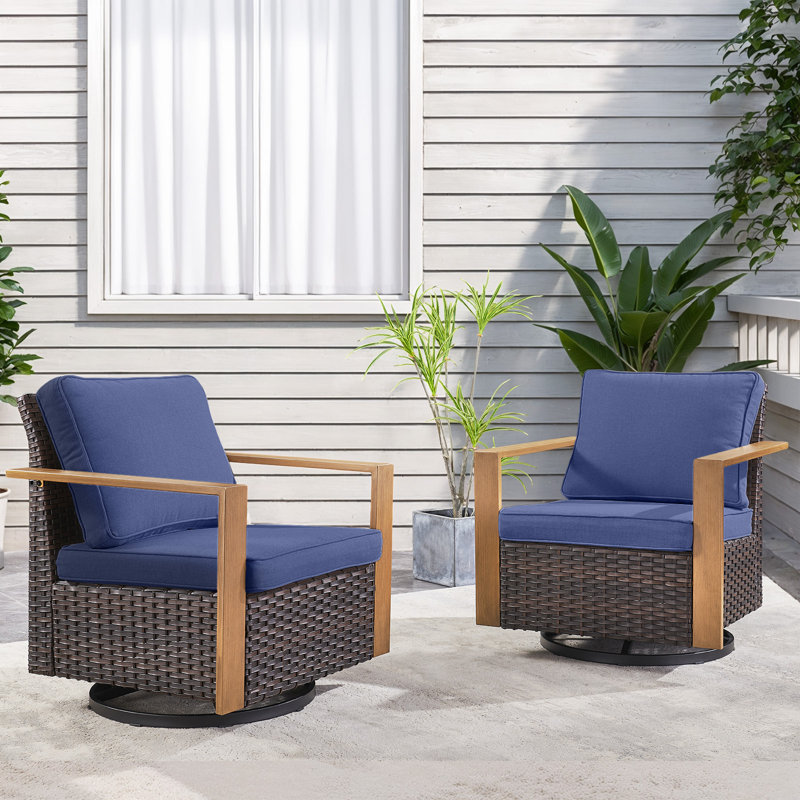 Chaise berçante d'extérieur Kelyse, Structure brune / coussin bleu