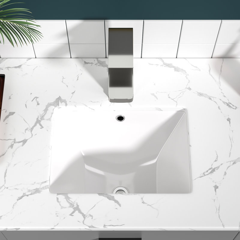 Lavabo de salle de bain rectangulaire encastré en céramique blanc avec trop-plein l 18 po x P 13 po