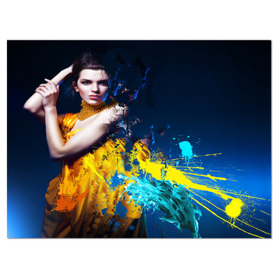 Latitude Run® Sexy Woman in Long Yellow Robes - Wrapped Canvas Graphic Art Print