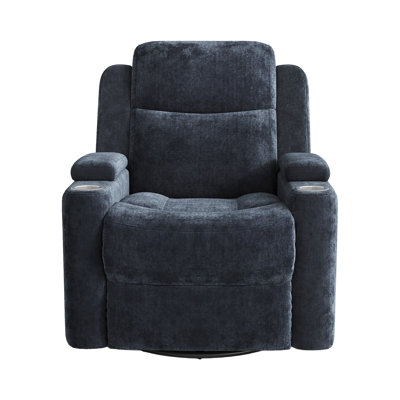 34.84" Wide Soft Chenille Power Recliner Chair with Swivel Function, Double Cup Holders and USB, Type-C Ports