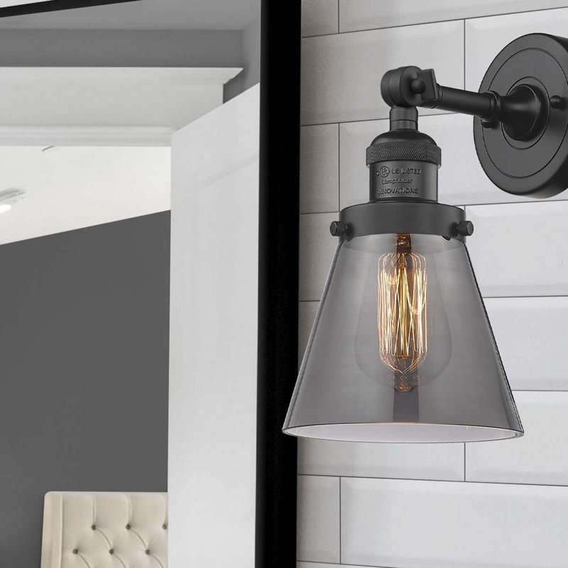 Cone 1 Light Sconce, 60 Watt Vintage Incandescent Bulb, Smoked, Matte Black