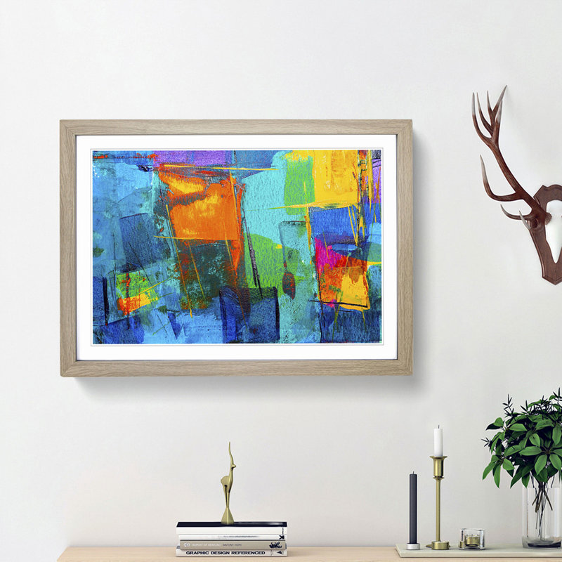 Abstract Art Painting Vol.49 by S.Johnson - Framed Print, 62cm H x 87cm W x 2cm D, Oak Framed