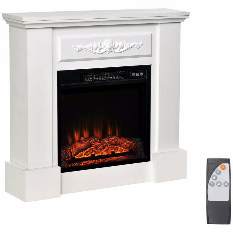 Foyer électrique 32 po, avec manteau de cheminée, radiateur autoportant avec flamme de bûche à DEL, protection contre la surchauffe et télécommande