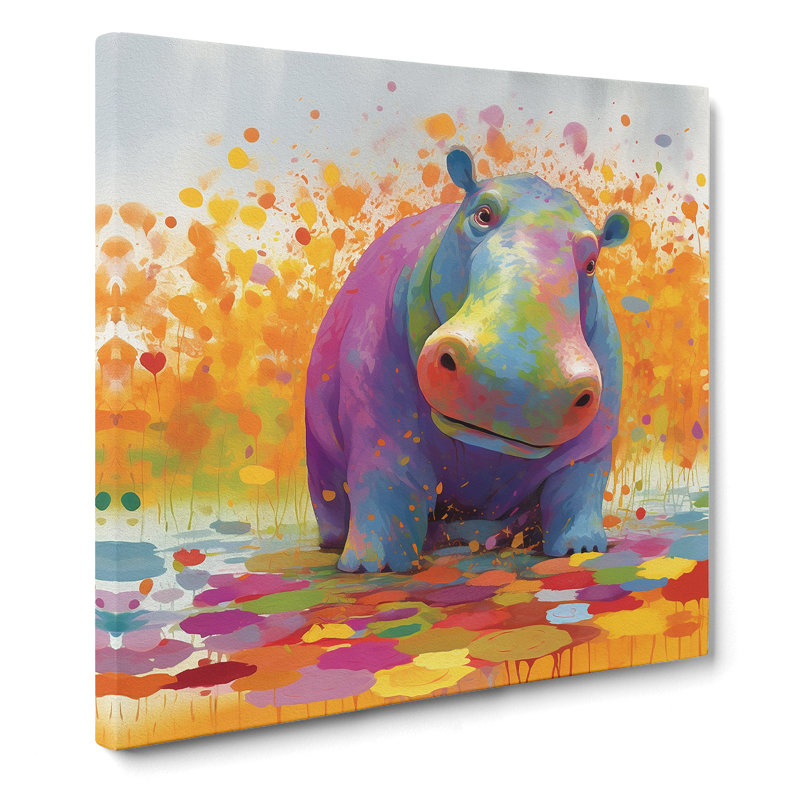 Hippo Colour Field Painting No.1 - No Frame Print, 35cm H x 35cm W x 3cm D