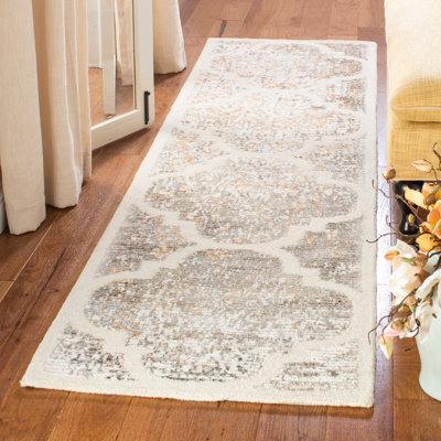 Akims 600 Hand Tufted Wool/Viscose Geometric Rug in Beige/Ivory