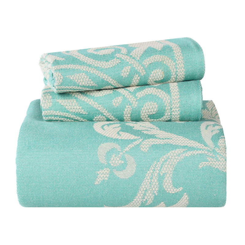 Turquoise Cotton Blend Medallion Full Bedspread Set