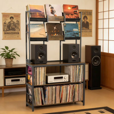 Extra Large Vinyl Record Player Stand With Display Shelves And Power Strip, Holds Up To 600 Albums, Sturdy Turntable Table For Living Room, Bedroom, Or Studio