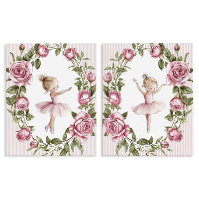 «Little Rose Dancers», ensemble de 2 pièces sur toile, design par Christine Simpson Art