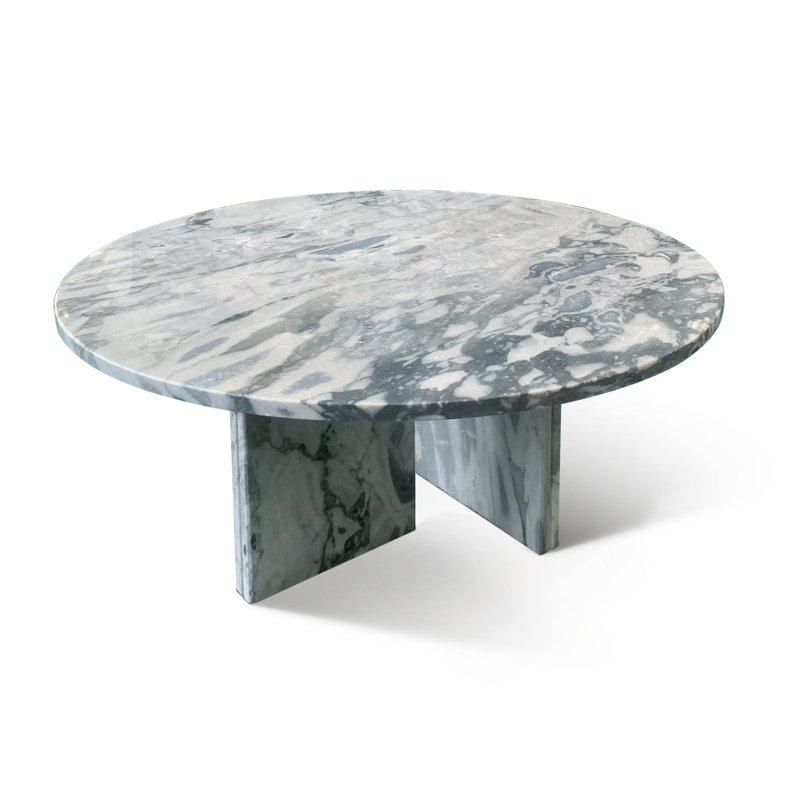Genuine Marble Coffee Table, 12.6" H x 27.6" L x 27.6" W, White/Dark Gray