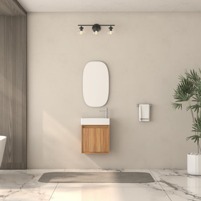 16" Wall - Mounted Bathroom Vanity, White Resin Basin, Modern European , Soft Close Hinge Action Vanity With Space Saving, Easy Assembly Steps