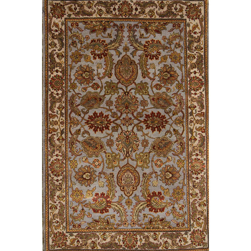 Tapis gris et ivoire noué à la main de haute qualité