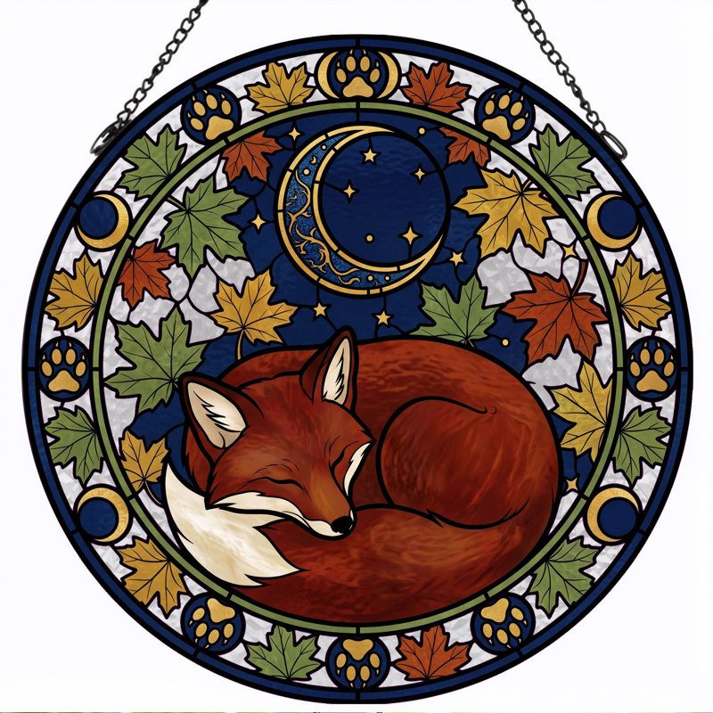 Panneau de vitrail en verre coloré Sleeping Fox, 7,8 heures, H 7,8 po