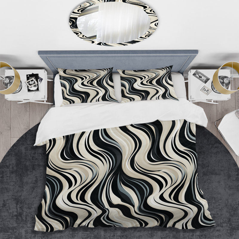 Ensemble de housse de couette noir et blanc, Housse de couette simple + 1 taie décorative stan